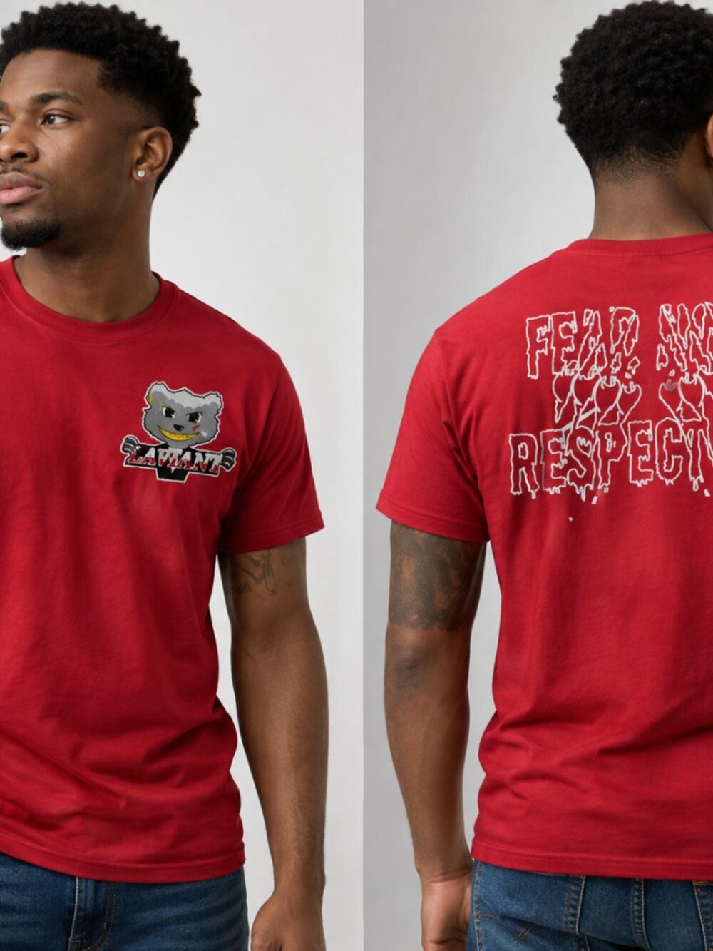 LAVAINT Men's Red Graphic T-Shirt | Feed None Respect All | Short Sleeve Crew Ne